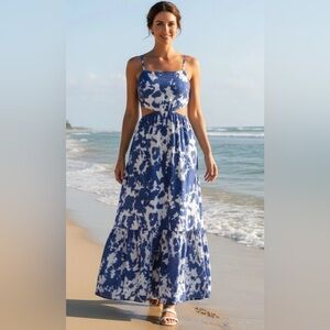 Abercrombie & Fitch Crinkle Texture Cutout Maxi Green Tropical Dress Coastal XLP